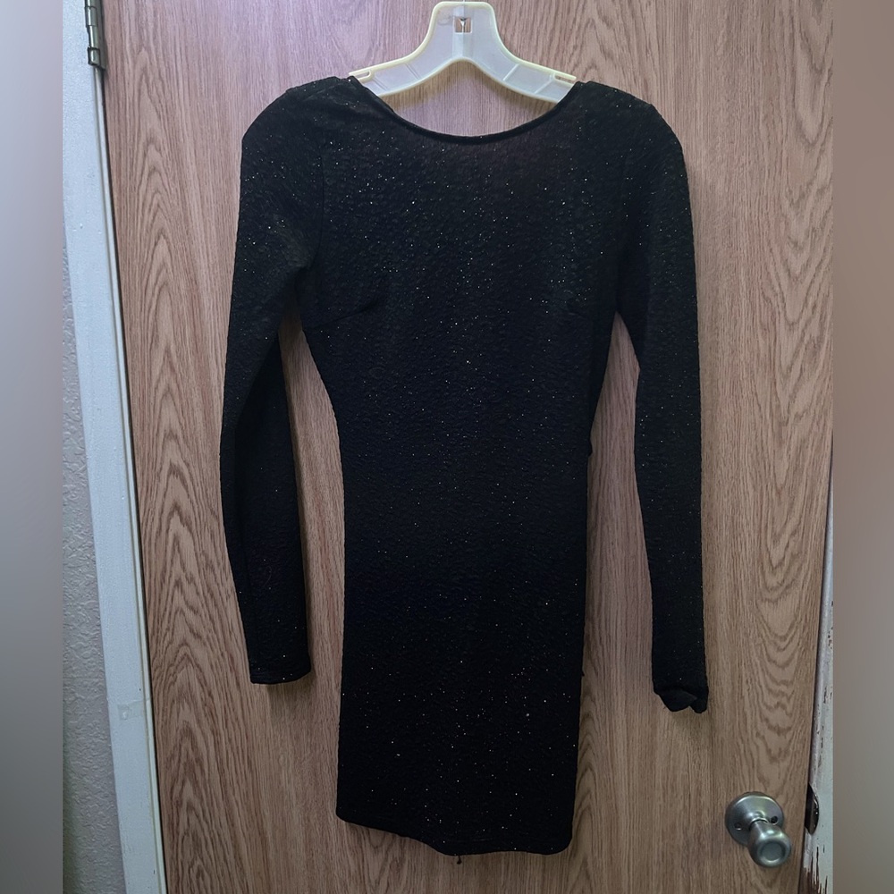 Semi-transparent sparkly black mini dress